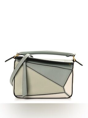 LOEWE Calfskin Mini Puzzle Bag Ash Grey Marble Green